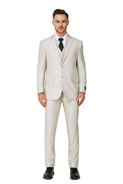 Men's Beige Notched Lapel Suit Slim Fit (3 PCS)