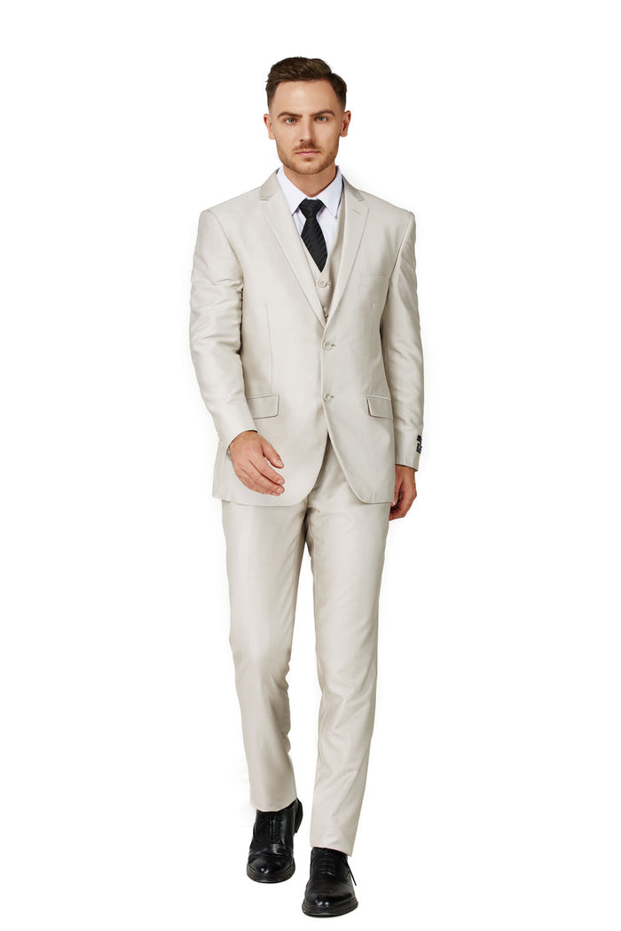 Men's Beige Notched Lapel Suit Slim Fit (3 PCS)