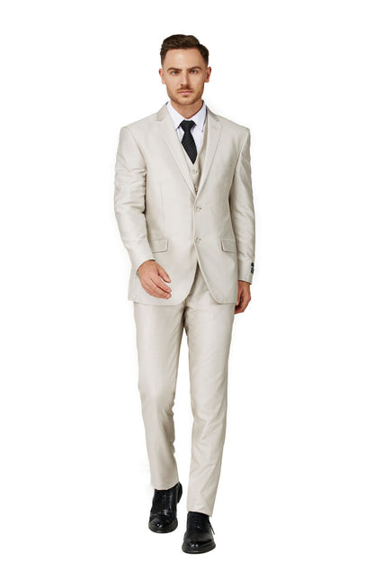 Men's Beige Notched Lapel Suit Slim Fit (3 PCS)
