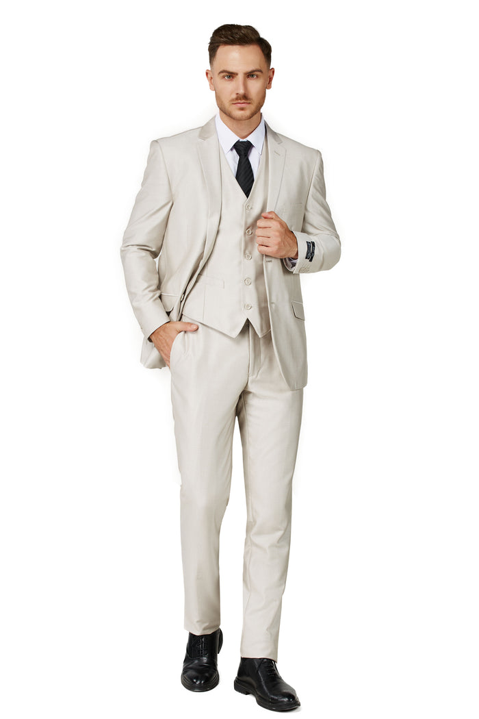 Men's Beige Notched Lapel Suit Slim Fit (3 PCS)