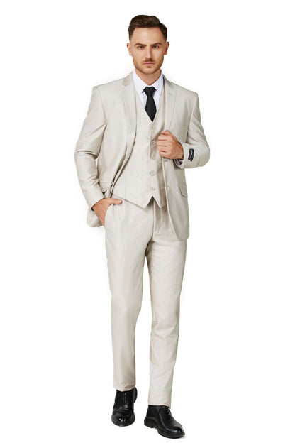 Men's Beige Notched Lapel Suit Slim Fit (3 PCS)