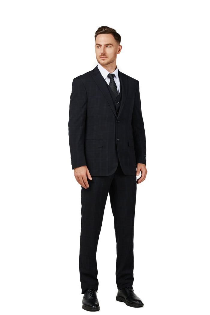 Men's Black Checker Notched Lapel Suit Slim Fit (3 PCS)