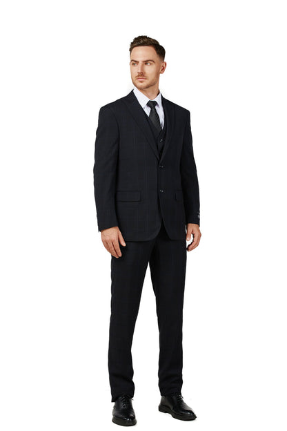 Men's Black Checker Notched Lapel Suit Slim Fit (3 PCS)