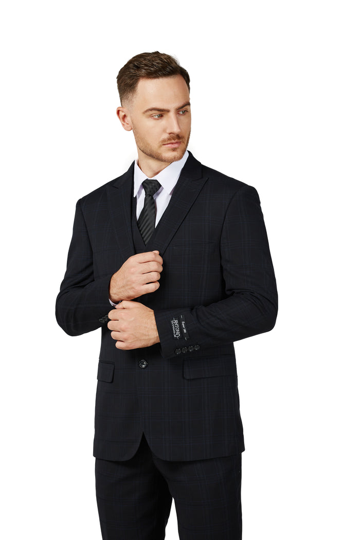 Men's Black Checker Notched Lapel Suit Slim Fit (3 PCS)