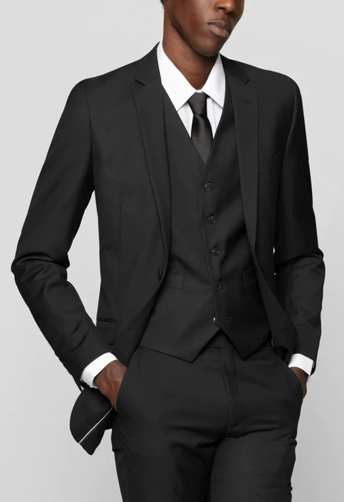 Men's Black Notched Lapel Suit Slim Fit (3 PCS)