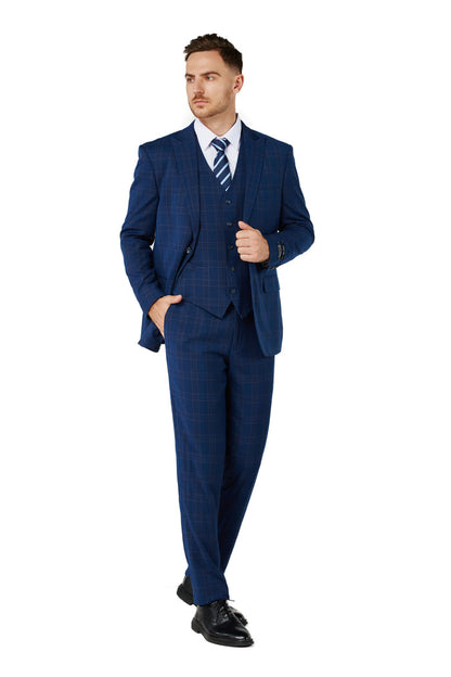 Men's Blue Checker Notched Lapel Suit Slim Fit (3 PCS)