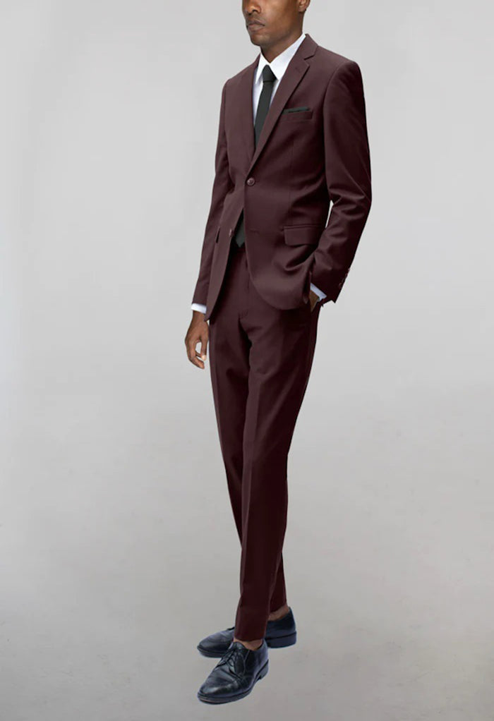 Men's Burgundy Notched Lapel Suit Slim Fit (3 PCS)