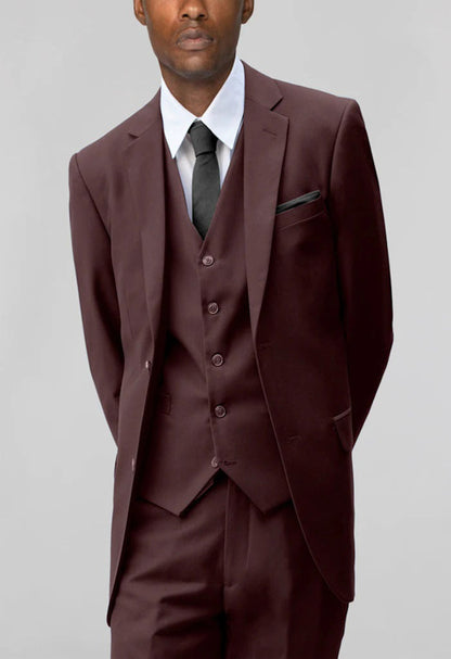 Men's Burgundy Notched Lapel Suit Slim Fit (3 PCS)