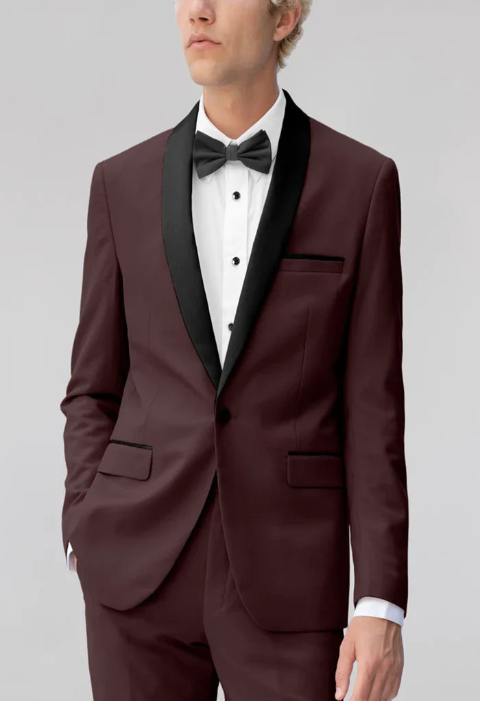 Men's Burgundy Shawl Lapel Suit Slim Fit (2 PCS)