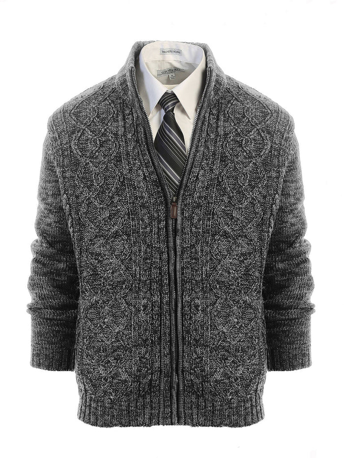 MEN'S CARDIGAN TWISTED FULL ZIP KNITTED SWEATER
