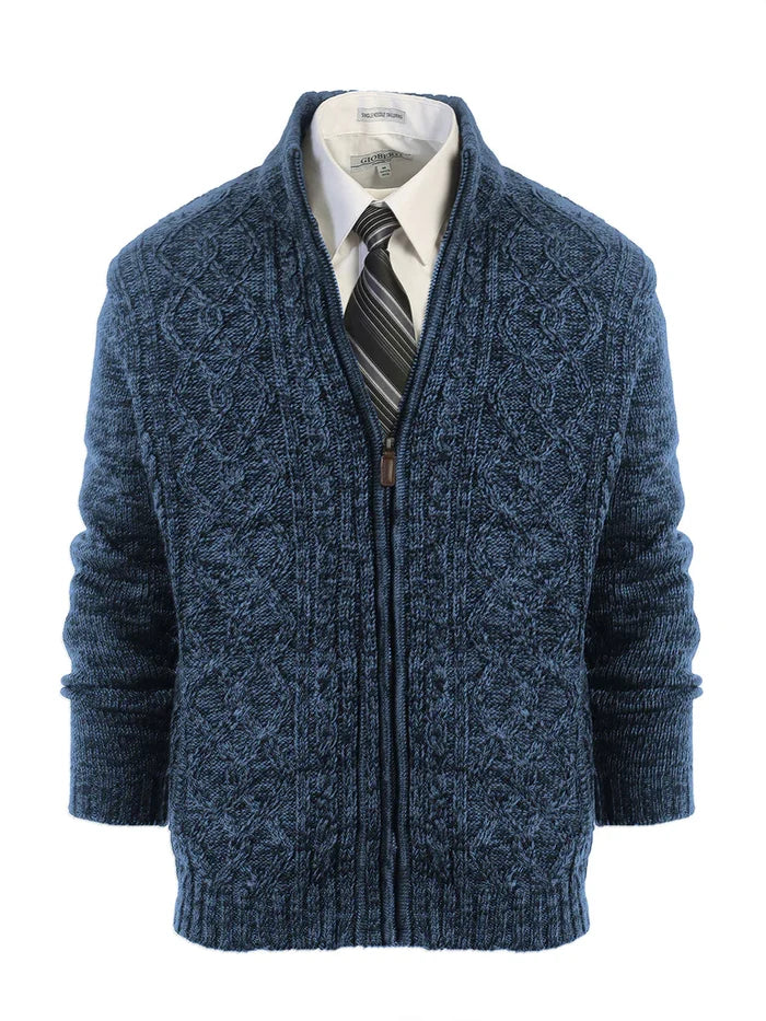 MEN'S CARDIGAN TWISTED FULL ZIP KNITTED SWEATER