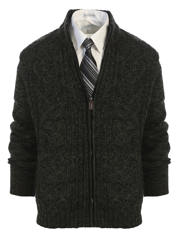 MEN'S CARDIGAN TWISTED FULL ZIP KNITTED SWEATER
