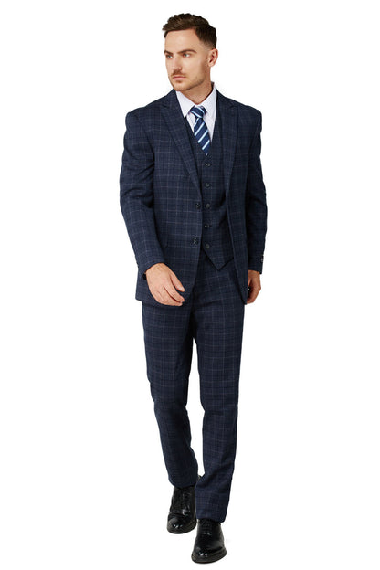 Men's Charcoal Blue Checker Notched Lapel Suit Slim Fit (3 PCS)