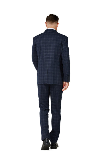 Men's Charcoal Blue Checker Notched Lapel Suit Slim Fit (3 PCS)