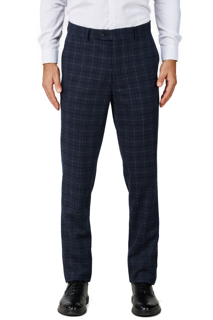 Men's Charcoal Blue Checker Notched Lapel Suit Slim Fit (3 PCS)