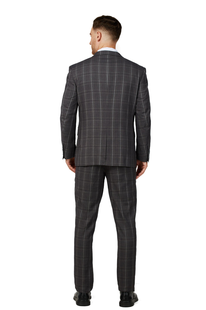 Men's Charcoal Checker Notched Lapel Suit Slim Fit (3 PCS)