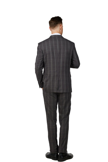 Men's Charcoal Checker Notched Lapel Suit Slim Fit (3 PCS)