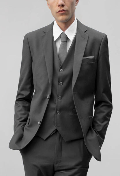Men's Charcoal Notched Lapel Suit Slim Fit (3 PCS)