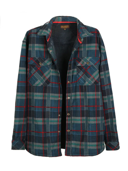 Mens Checkered Flannel Shirt Jacket With Velvet