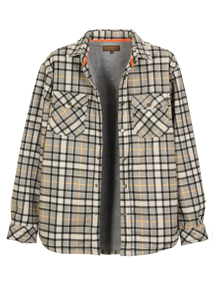 Mens Checkered Flannel Shirt Jacket With Velvet