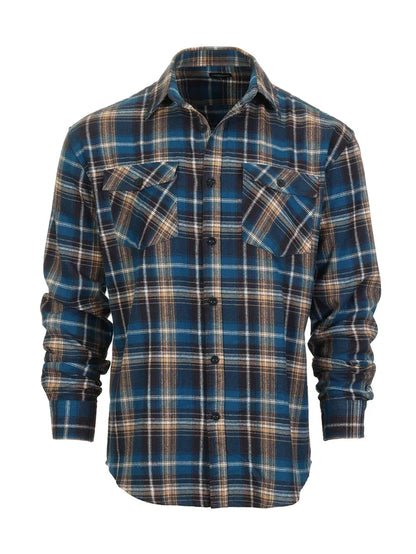 Men's Long Sleeve Plaid Flannel Shirt with pocket-B