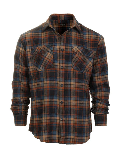 Men's Long Sleeve Plaid Flannel Shirt with pocket-B