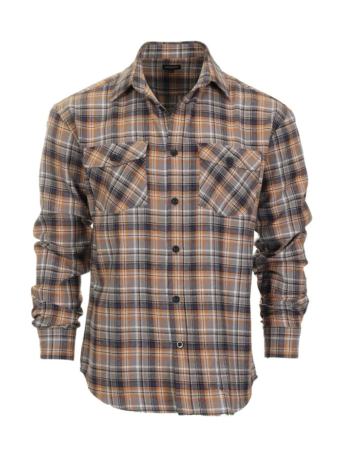 Men's Long Sleeve Plaid Flannel Shirt with pocket-B