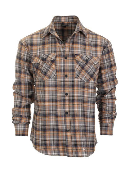 Men's Long Sleeve Plaid Flannel Shirt with pocket-B