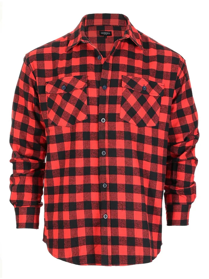 Men's Long Sleeve Plaid Flannel Shirt with pocket