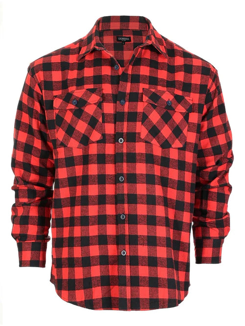 Men's Long Sleeve Plaid Flannel Shirt with pocket