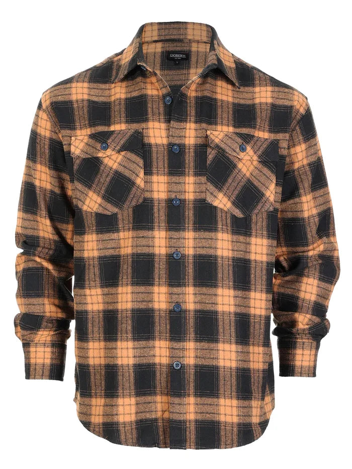 Men's Long Sleeve Plaid Flannel Shirt with pocket