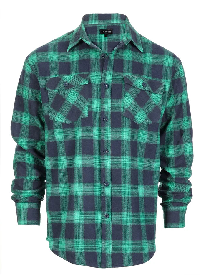 Men's Long Sleeve Plaid Flannel Shirt with pocket