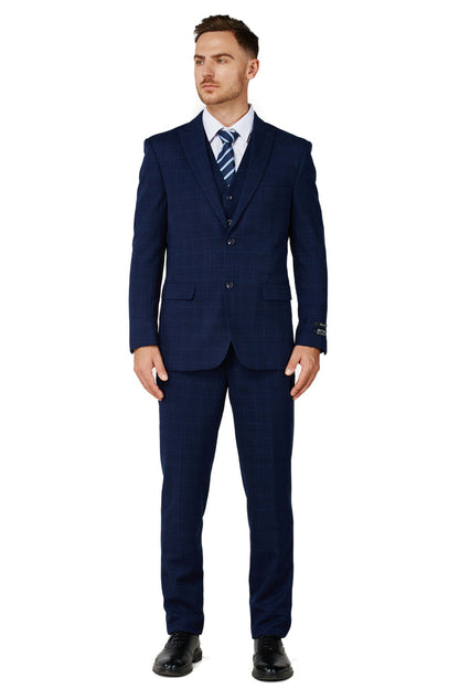 Men's Navy Checker Notched Lapel Suit Slim Fit (3 PCS)
