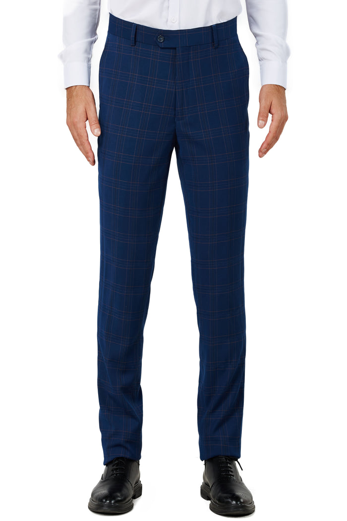 Men's Royal Blue Checker Notched Lapel Suit Slim Fit (3 PCS)