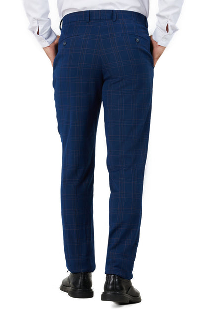 Men's Royal Blue Checker Notched Lapel Suit Slim Fit (3 PCS)