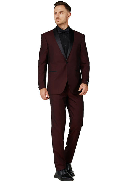 Men's Satin Burgundy Shawl Lapel Tuxedo Slim Fit (2 PCS)