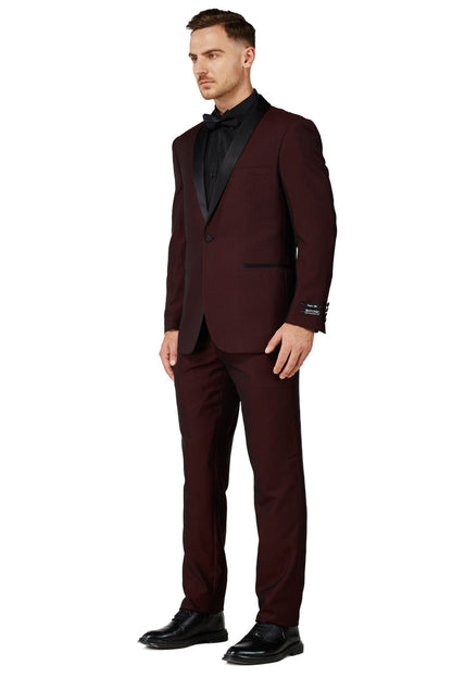 Men's Satin Burgundy Shawl Lapel Tuxedo Slim Fit (2 PCS)