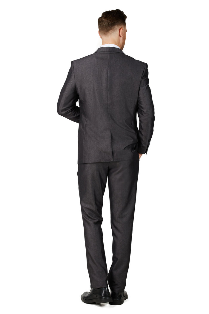 Men's Shiny Charcoal Notched Lapel Suit Slim Fit (3 PCS)