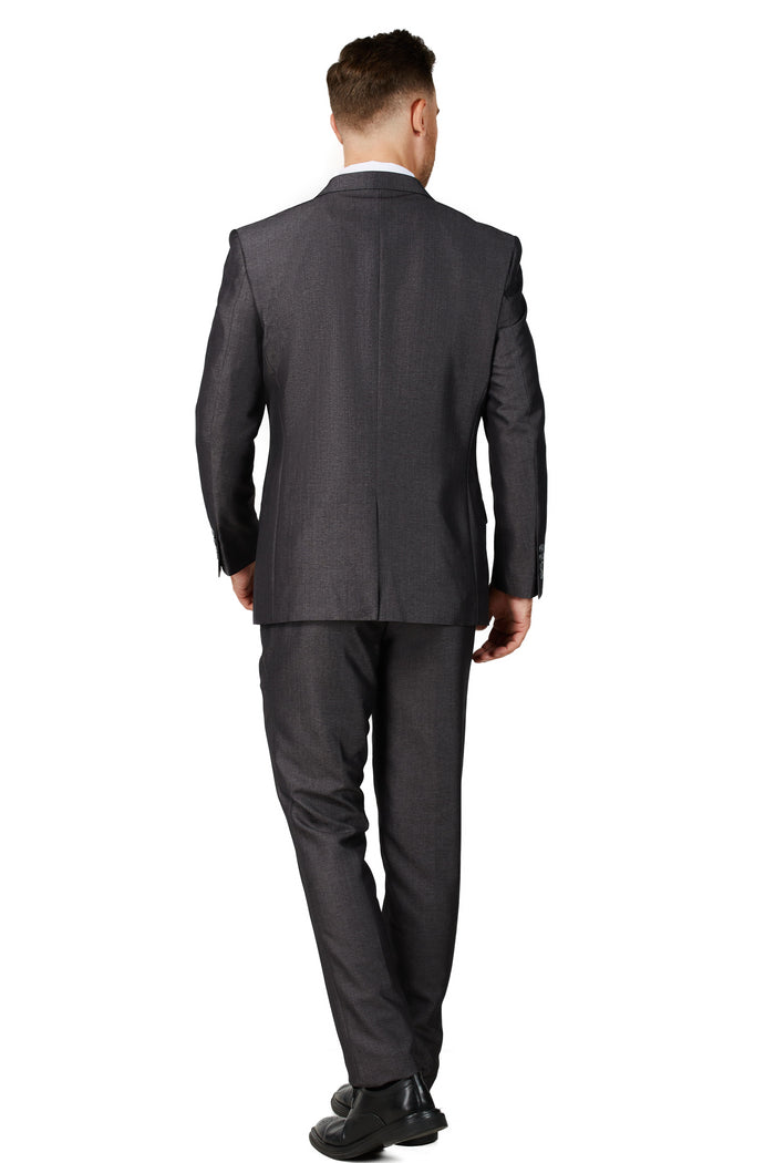Men's Shiny Charcoal Notched Lapel Suit Slim Fit (3 PCS)