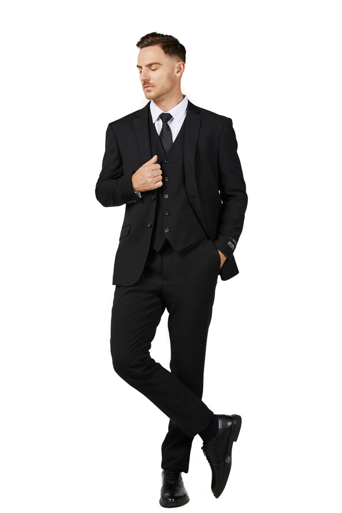 Men's Solid Black Notched Lapel Suit Slim Fit (3 PCS)