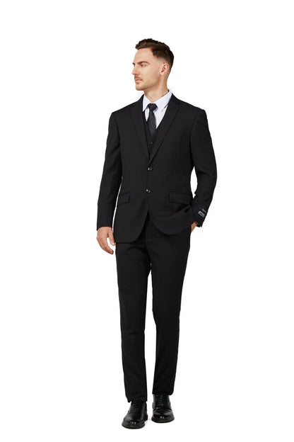 Men's Solid Black Notched Lapel Suit Slim Fit (3 PCS)