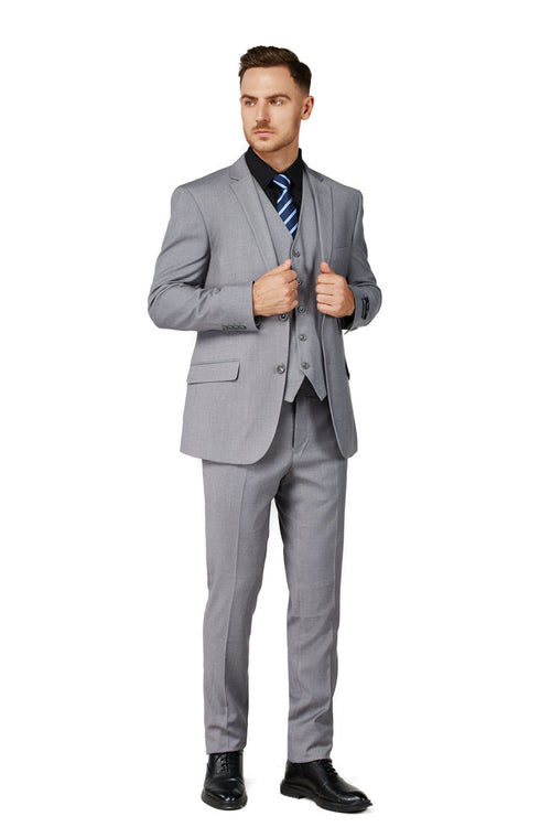 Men's Solid Light Gray Notched Lapel Suit Slim Fit (3 PCS)