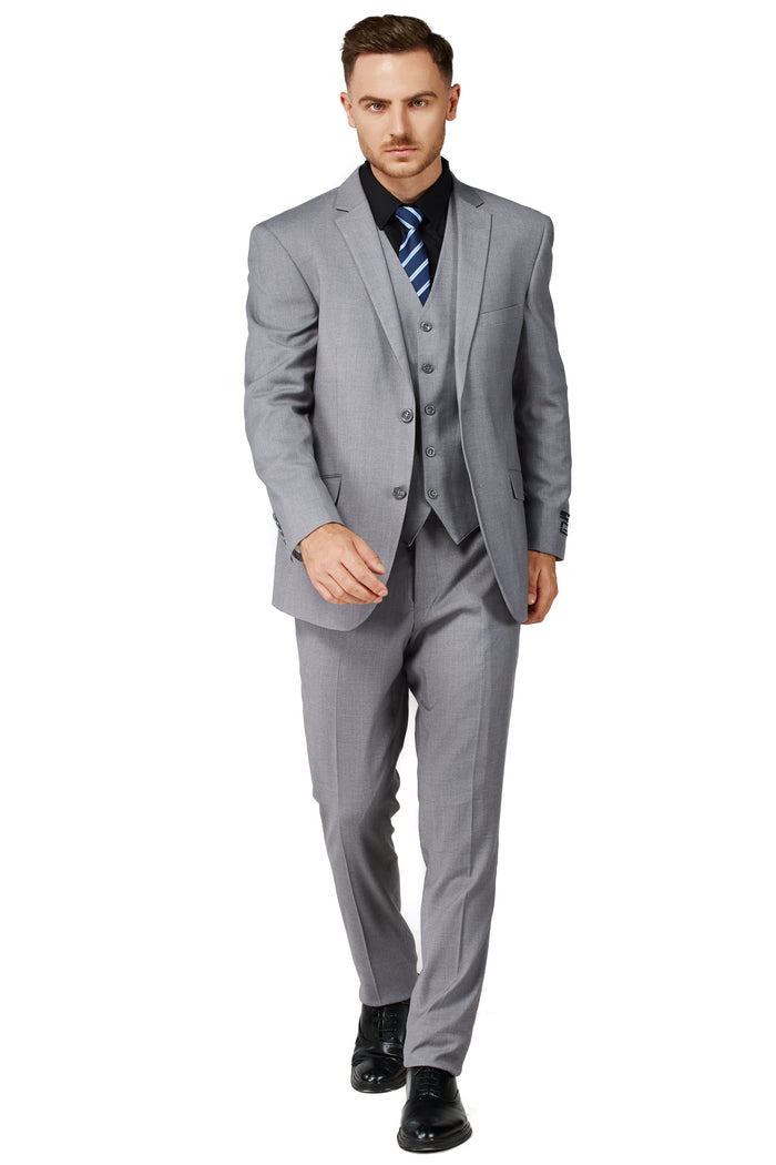 Men's Solid Light Gray Notched Lapel Suit Slim Fit (3 PCS)