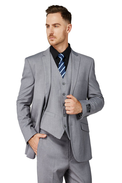 Men's Solid Light Gray Notched Lapel Suit Slim Fit (3 PCS)