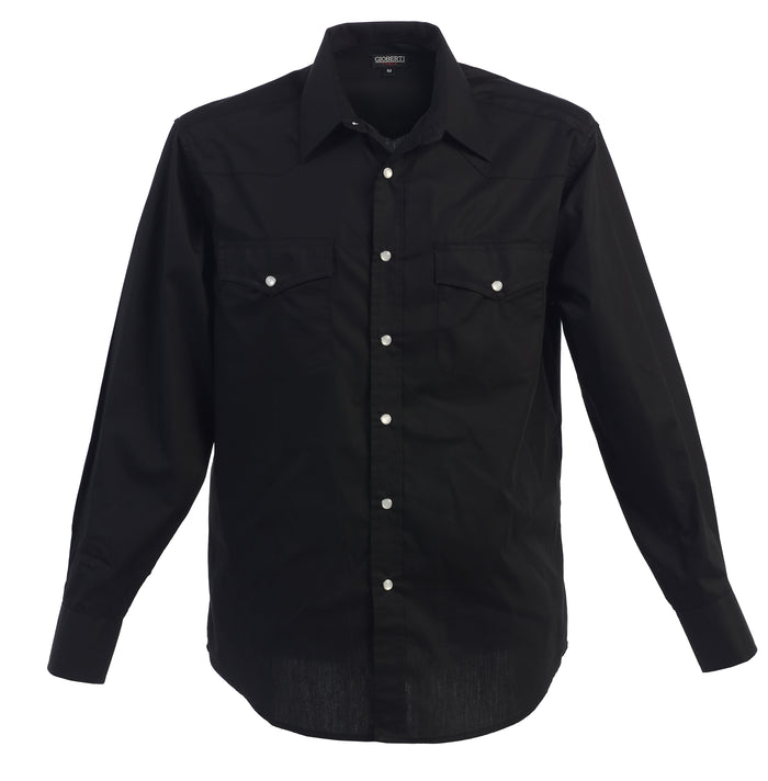 Men’s Solid Long Sleeve Western Shirt with Pearl Snap-on Buttons