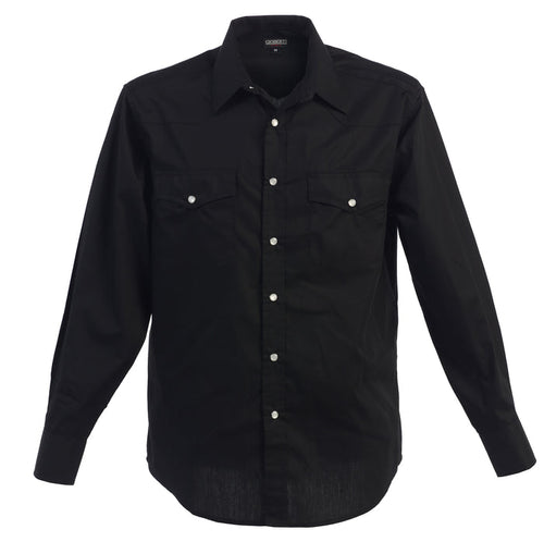 Men’s Solid Long Sleeve Western Shirt with Pearl Snap-on Buttons