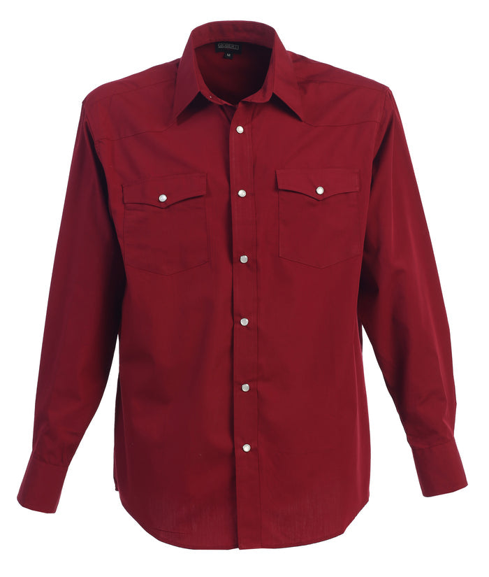 Men’s Solid Long Sleeve Western Shirt with Pearl Snap-on Buttons