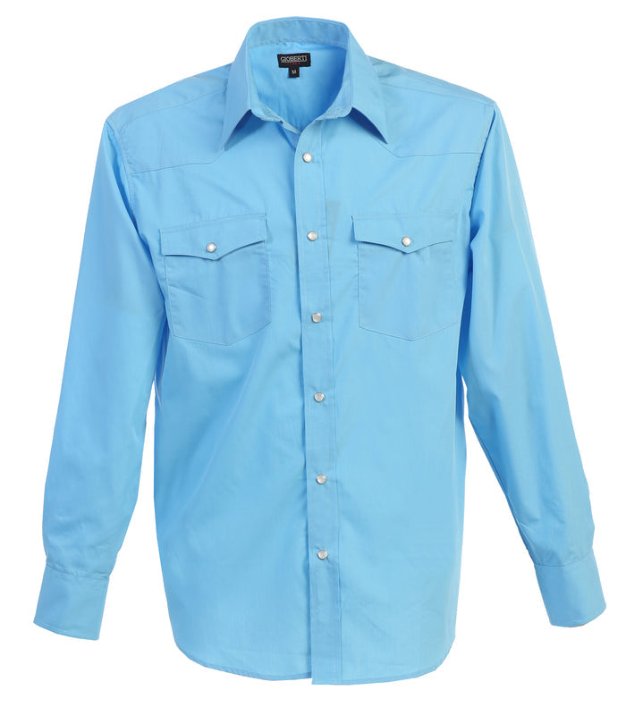 Men’s Solid Long Sleeve Western Shirt with Pearl Snap-on Buttons