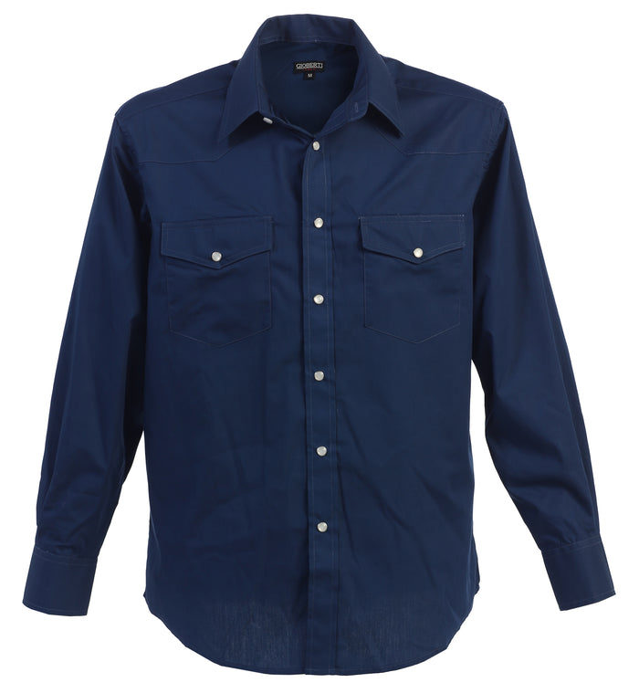 Men’s Solid Long Sleeve Western Shirt with Pearl Snap-on Buttons