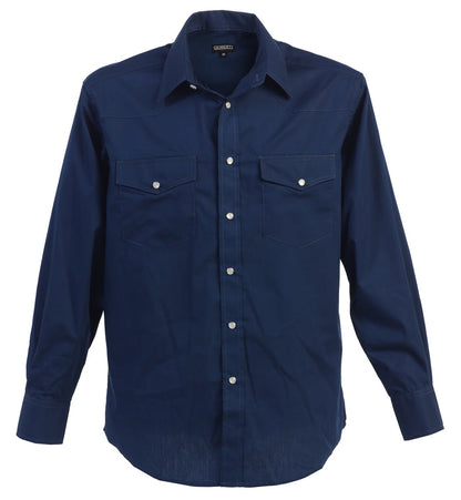 Men’s Solid Long Sleeve Western Shirt with Pearl Snap-on Buttons